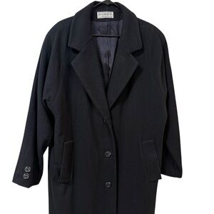 Women's Black long wool blend coat Made in USA size L/XL (Est)